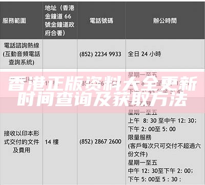 香港正版资料大全更新时间查询及获取方法