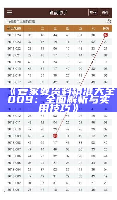 《管家婆资料精准大全009：全面解析与实用技巧》