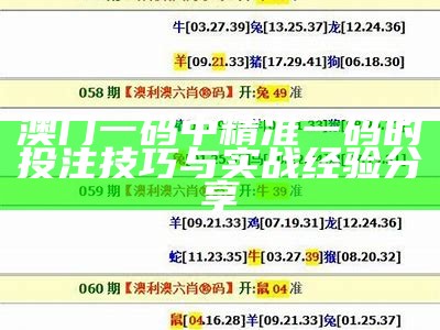 澳门一码中精准一码的投注技巧与实战经验分享